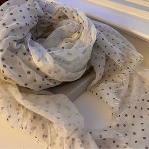 White and Grey Polka Dotted Scarf